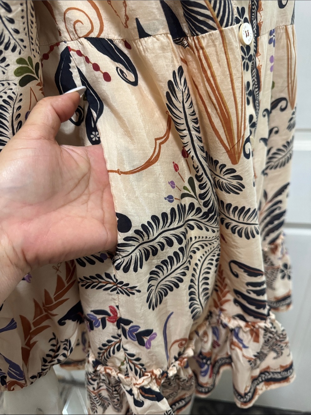 Farm Rio Cotton Classic Nature Mini Dress Boho Floral Print Size Large - Picture 9 of 16